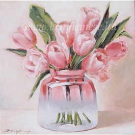 Tulipánok | rózsaszín üvegvázás festmény