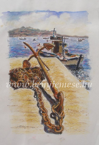 Santorini - Akvarell kép